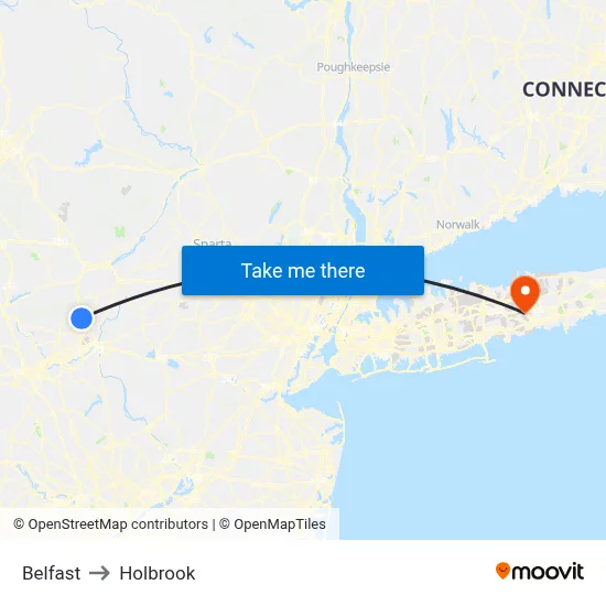 Belfast to Holbrook map