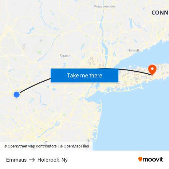 Emmaus to Holbrook, Ny map