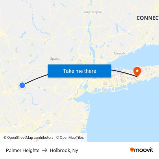 Palmer Heights to Holbrook, Ny map