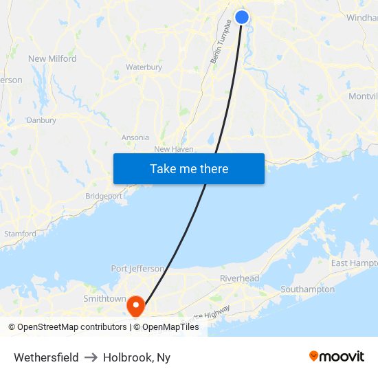 Wethersfield to Holbrook, Ny map