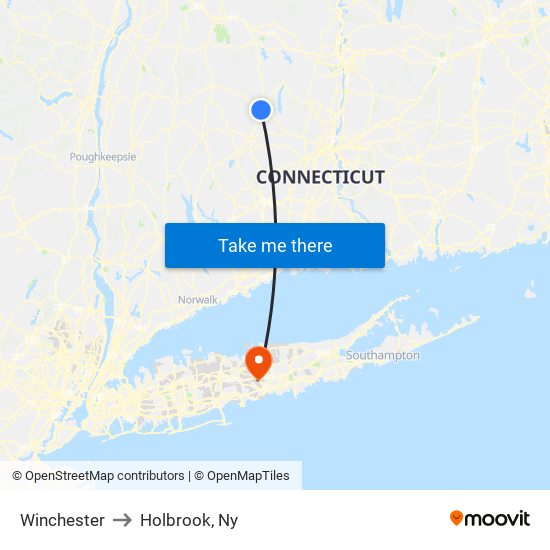 Winchester to Holbrook, Ny map