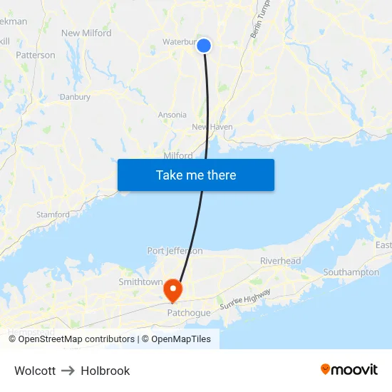 Wolcott to Holbrook map