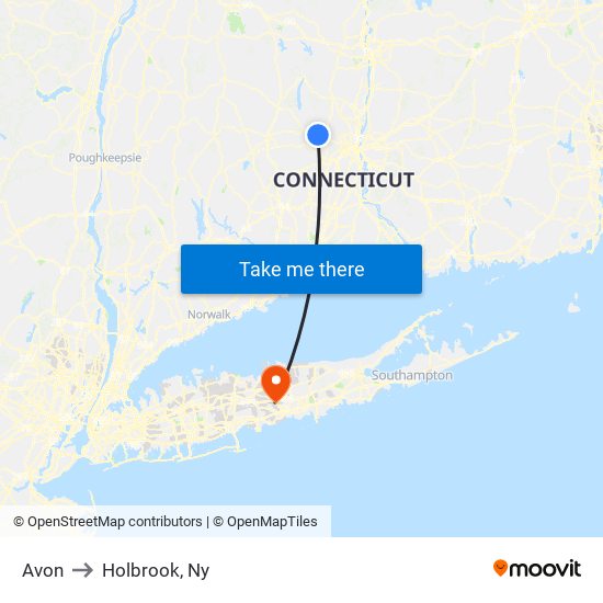 Avon to Holbrook, Ny map