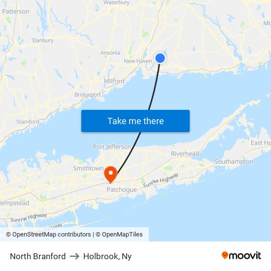 North Branford to Holbrook, Ny map