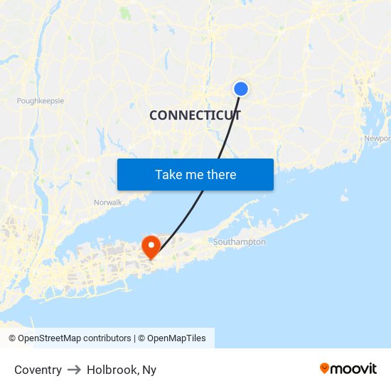 Coventry to Holbrook, Ny map