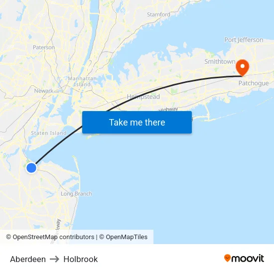 Aberdeen to Holbrook map