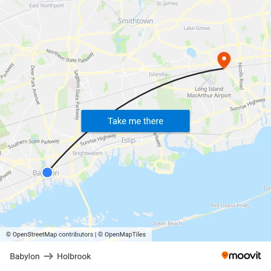 Babylon to Holbrook map