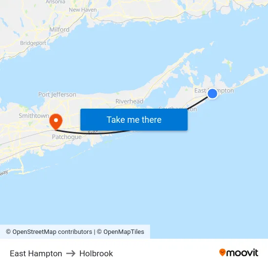 East Hampton to Holbrook map