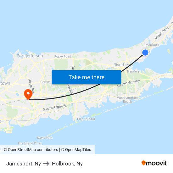 Jamesport, Ny to Holbrook, Ny map