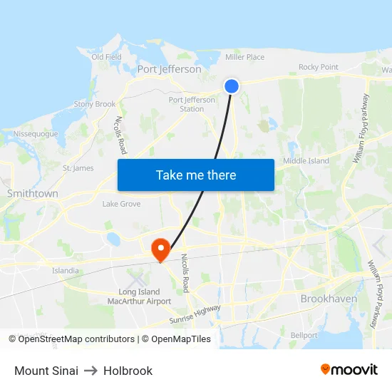 Mount Sinai to Holbrook map