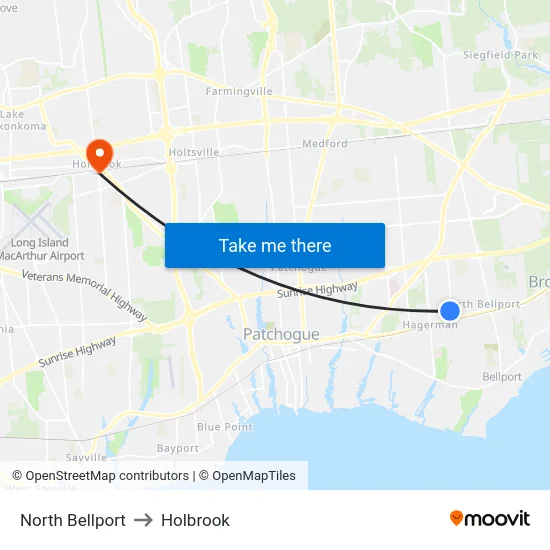North Bellport to Holbrook map