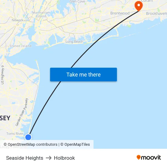 Seaside Heights to Holbrook map