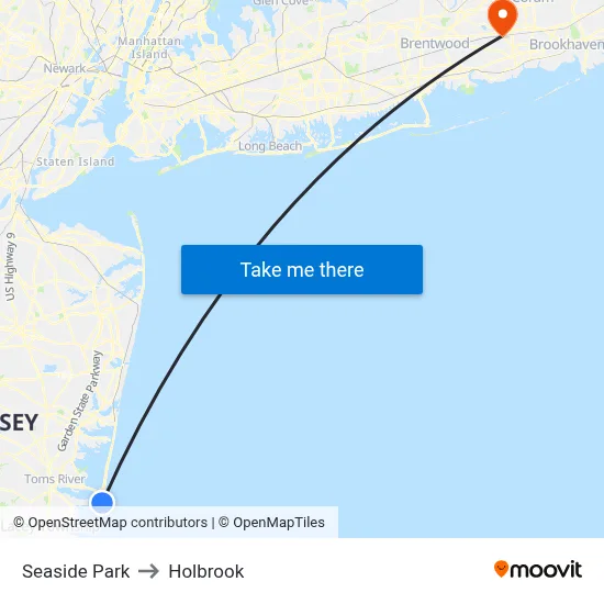 Seaside Park to Holbrook map