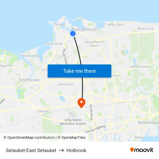 Setauket-East Setauket to Holbrook map