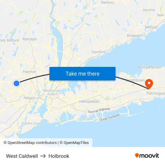 West Caldwell to Holbrook map