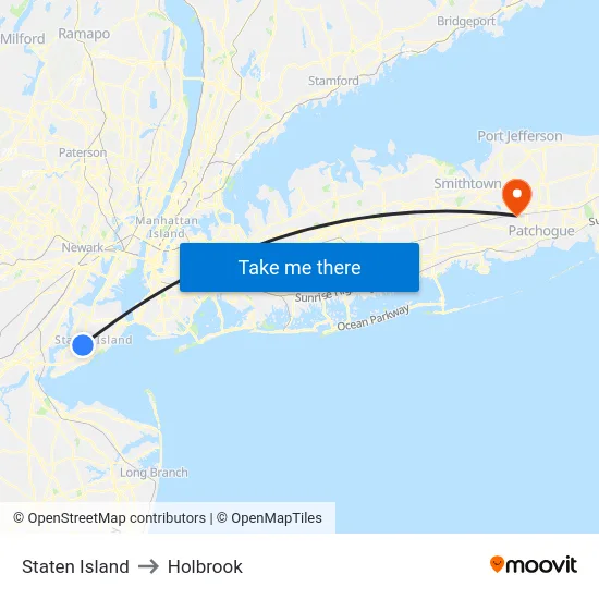 Staten Island to Holbrook map