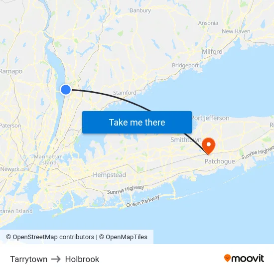 Tarrytown to Holbrook map