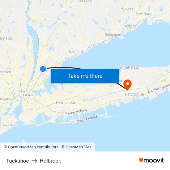 Tuckahoe to Holbrook map