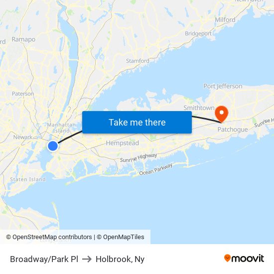 Broadway/Park Pl to Holbrook, Ny map