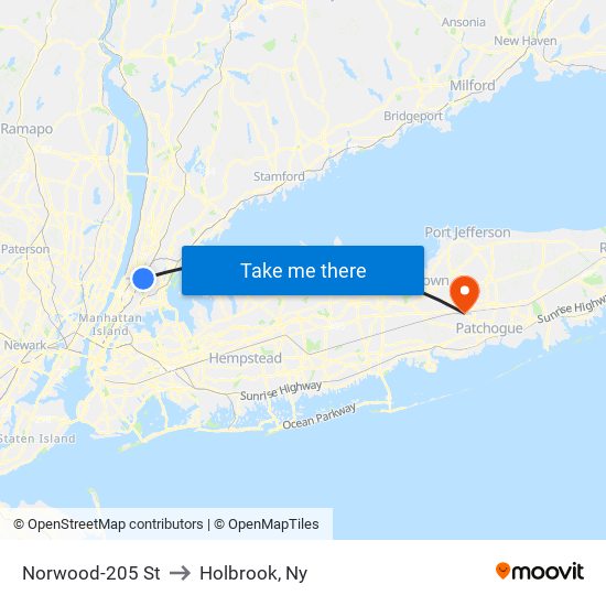 Norwood-205 St to Holbrook, Ny map