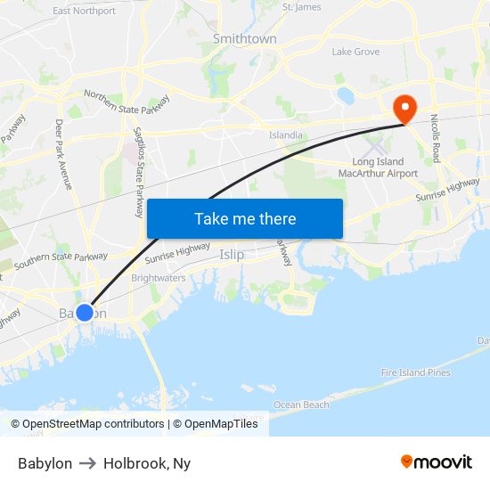 Babylon to Holbrook, Ny map