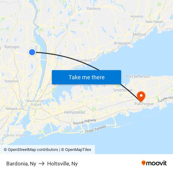 Bardonia, Ny to Holtsville, Ny map