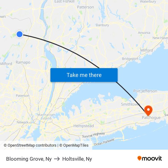 Blooming Grove, Ny to Holtsville, Ny map