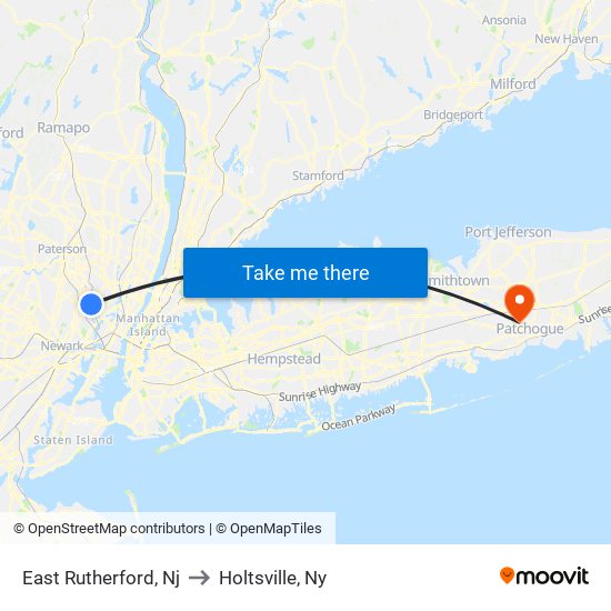 East Rutherford, Nj to Holtsville, Ny map