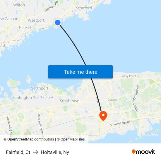 Fairfield, Ct to Holtsville, Ny map