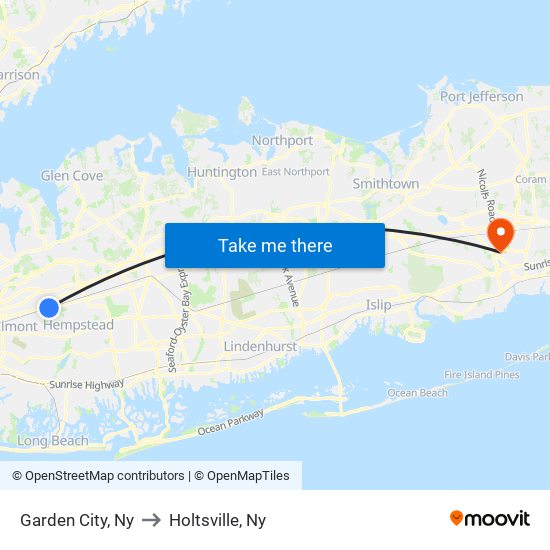 Garden City, Ny to Holtsville, Ny map