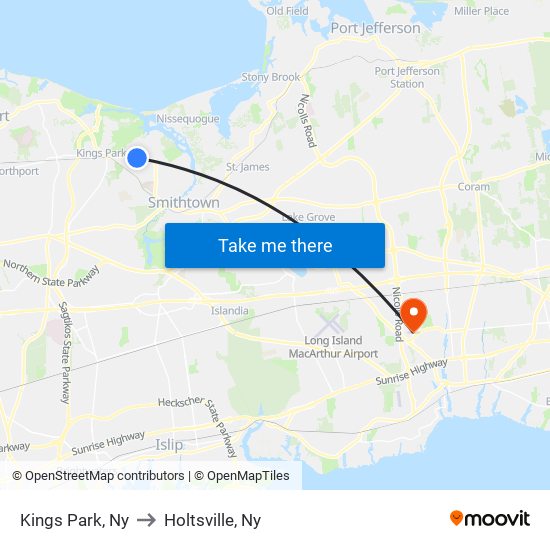 Kings Park, Ny to Holtsville, Ny map