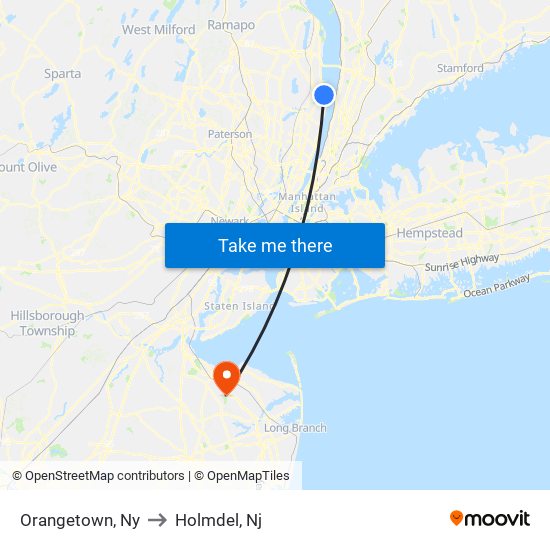 Orangetown, Ny to Holmdel, Nj map