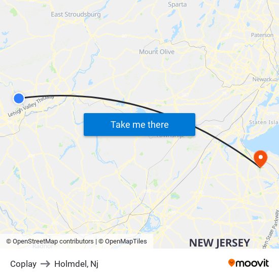 Coplay to Holmdel, Nj map