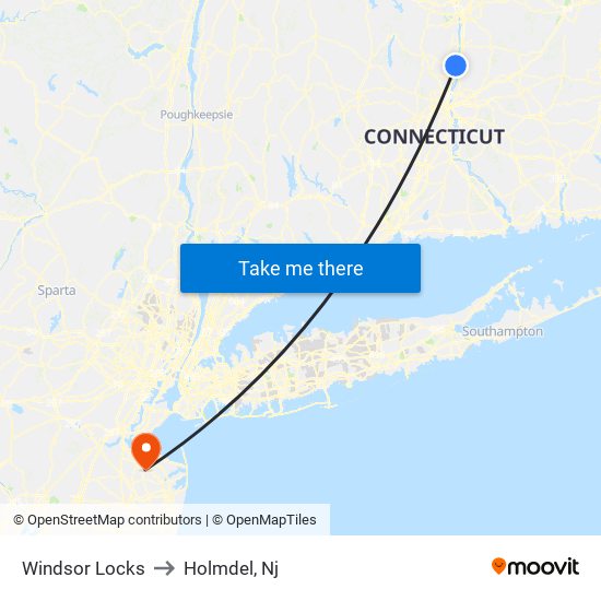 Windsor Locks to Holmdel, Nj map