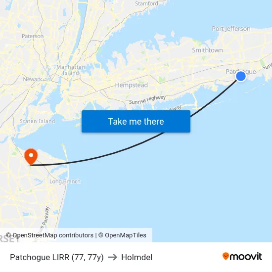 Patchogue LIRR (77, 77y) to Holmdel map
