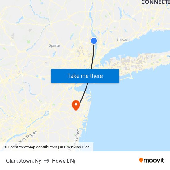 Clarkstown, Ny to Howell, Nj map