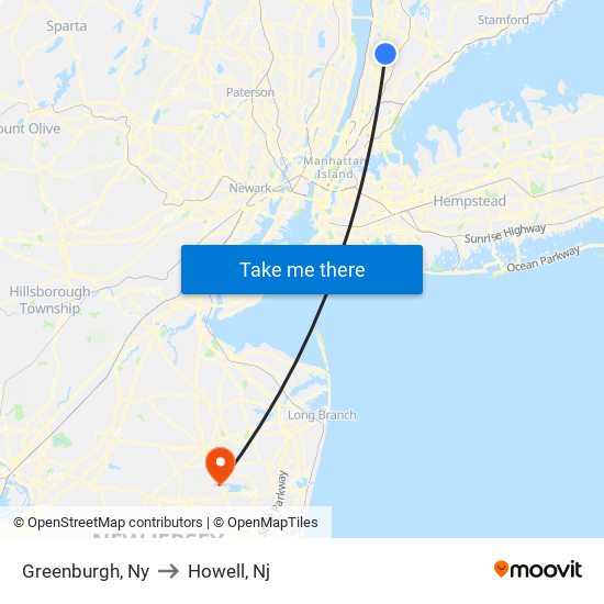 Greenburgh, Ny to Howell, Nj map