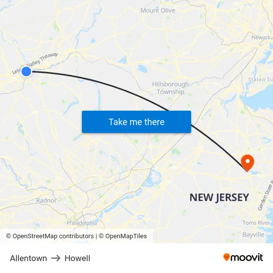 Allentown to Howell map