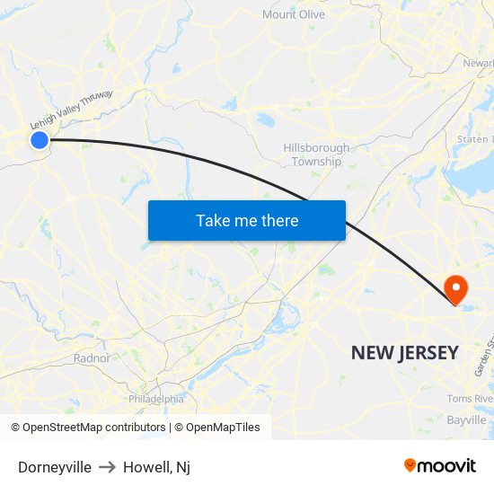 Dorneyville to Howell, Nj map