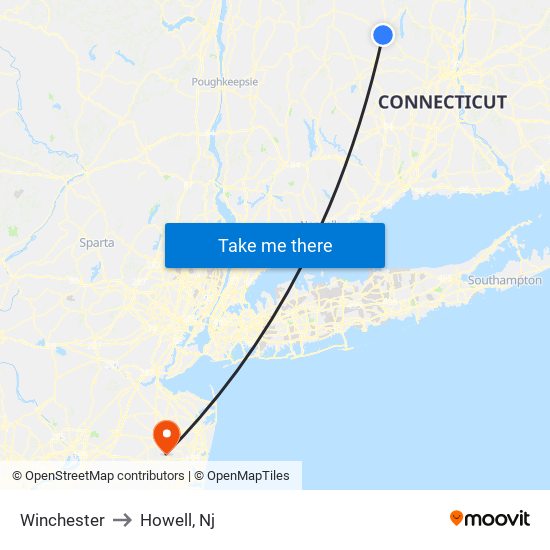 Winchester to Howell, Nj map