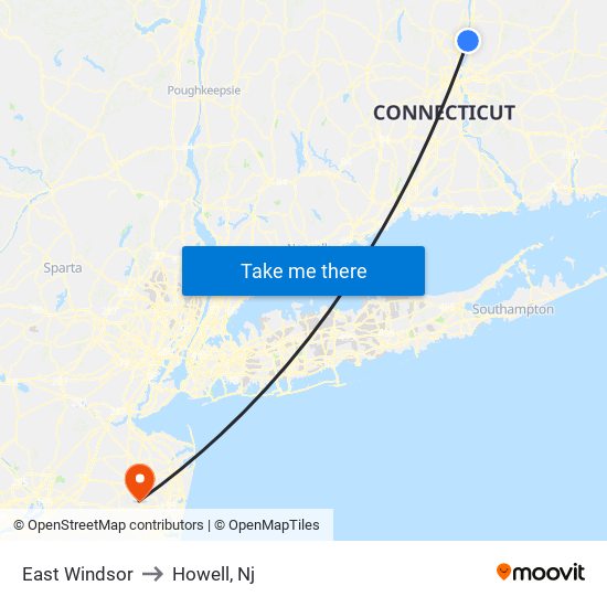 East Windsor to Howell, Nj map