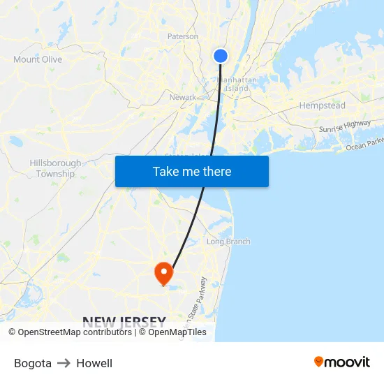Bogota to Howell map