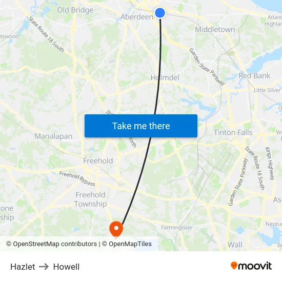 Hazlet to Howell map