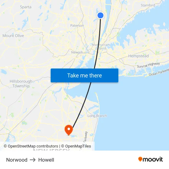 Norwood to Howell map