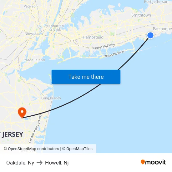 Oakdale to Howell, Nj map