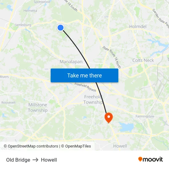 Old Bridge to Howell map