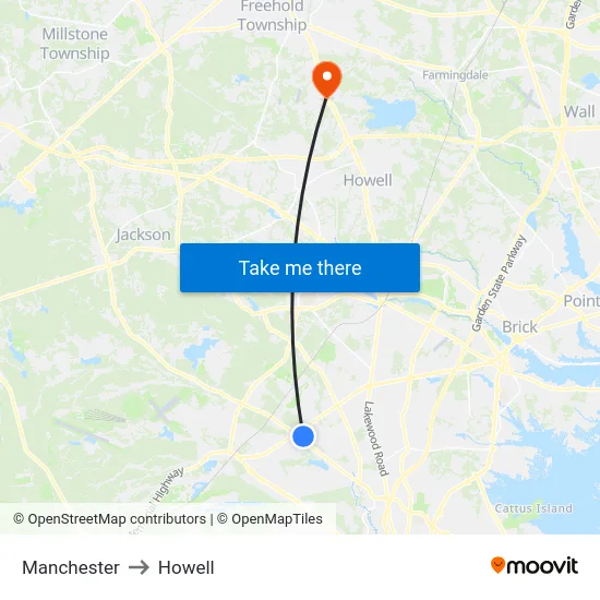 Manchester to Howell map