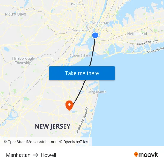 Manhattan to Howell map