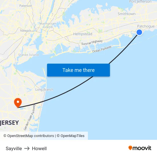 Sayville to Howell map