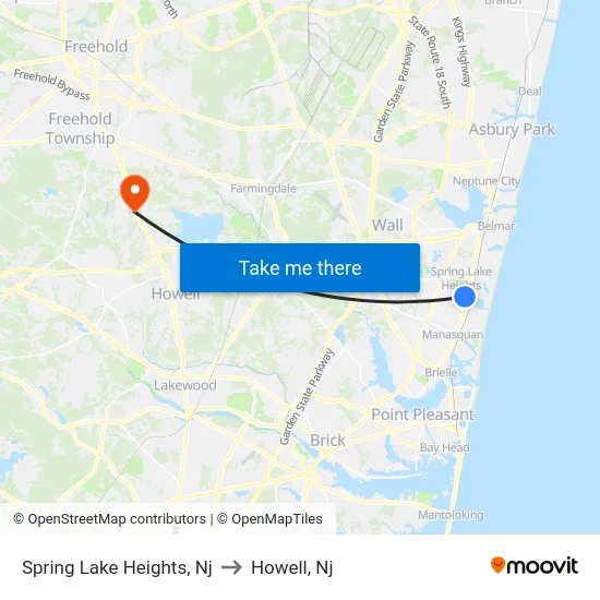 Spring Lake Heights to Howell, Nj map